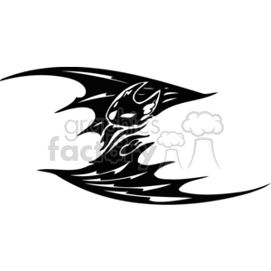 This clipart image depicts a stylized silhouette of a bat in mid-flight. The bat has wide, outstretched wings with an intricate pattern that suggests movement. The image is monochrome, making it suitable for vinyl cutting and various graphic design applications, particularly for themes related to Halloween, horror, nocturnal animals, or gothic motifs.