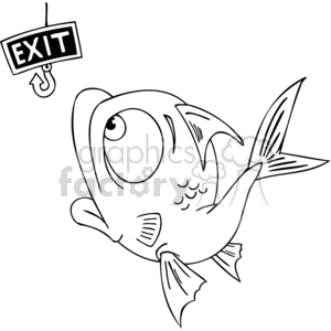 The clipart image shows a comically surprised fish looking at a dangling fishhook that's attached to an EXIT sign rather than bait. 