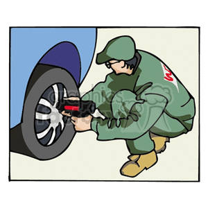 Car mechanic tightening the lugnuts on a rim