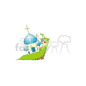 This is a whimsical illustration featuring a snail with a blue-domed structure, resembling a small church or mosque, on its shell. The snail itself is green. The scene suggests a fantastical or fairy-tale representation rather than a depiction of real-life animals, buildings, or environments. It's a playful image likely designed for decorative purposes or children's media.