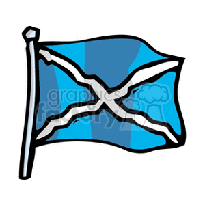 The image is a simple and stylized representation of the flag of Scotland. It features a blue background with a white saltire, which is a diagonal cross that represents Saint Andrew, the patron saint of Scotland.