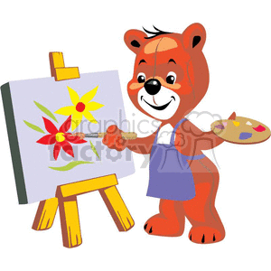 Little boy teddy painting pretty flowers