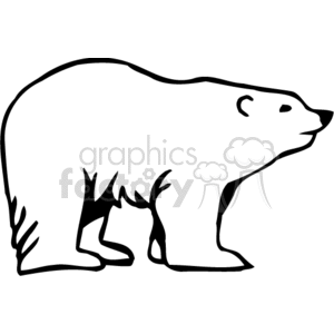 The image is a simple black and white line art illustration of a polar bear. The polar bear is in profile, standing with its head turned slightly towards the viewer.