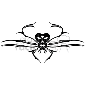 The clipart image features a stylized, symmetrical design of a spider in the center, with an exaggerated heart-shaped body that includes decorative elements resembling a smaller heart and a bow-tie motif. The spider's legs are depicted as flowing lines and curves extending outward, with the topmost pair of legs forming a mirrored shape that alludes to an ornamental flourish. The design is bold and uses solid black shapes, making it suitable for vinyl cutting applications, particularly for Halloween or spooky-themed projects.