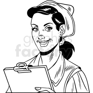 black and white retro female waitress vector clipart