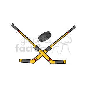 The clipart image depicts two crossed hockey sticks and a hockey puck suspended in the air above them.
