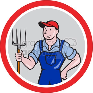 farmer holding pitchfork in circle