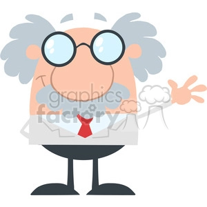 Royalty Free RF Clipart Illustration Funny Scientist Or Professor Waving Flat Design