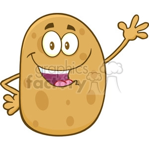 8781 Royalty Free RF Clipart Illustration Cute Potato Cartoon Character Waving Vector Illustration Isolated On White