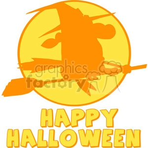 6634 Royalty Free Clip Art Happy Halloween Greeting With Witch Ride A Broom Silhouette