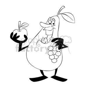 paul the cartoon pear character eating fruit black white