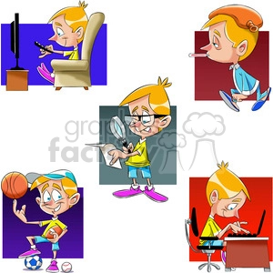 small boy cartoon character set