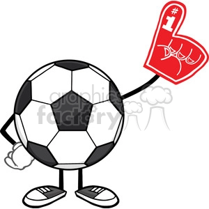 soccer ball faceless cartoon mascot character wearing a foam finger vector illustration isolated on white background