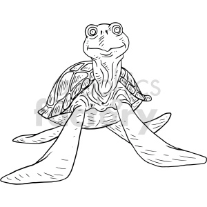 In this clipart image, there is a line drawing of a sea turtle. The turtle is depicted in a front-facing position with its flippers extended outward.