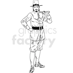 black and white realistic male pilgrim holding pistol vector clipart