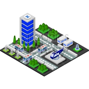 hospital and ambulances isometric vector graphic