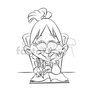 vector drawing of girl doing her homework cartoon