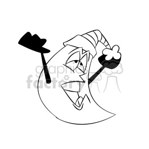 rocky the cartoon moon character yawning black white