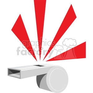 This image depicts a stylized, graphical representation of a silver whistle with red sound waves emanating from it, suggesting that the whistle is being blown. The whistle is presented at a three-quarter angle, and the red lines create a visual effect that indicates a loud, sharp sound.