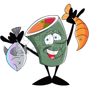 cartoon sushi character holding fish