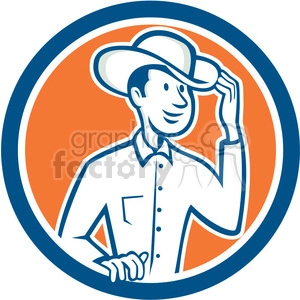 cowboy tipping hat in circle shape