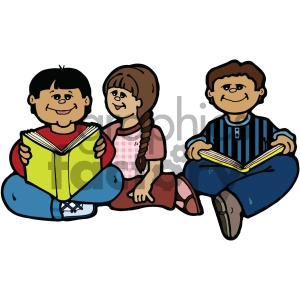 group of kids reading vector art