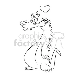 kranky the cartoon crocodile loving a bird black white