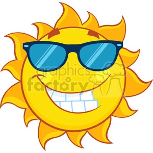 smiling summer sun cartoon mascot character with sunglasses vector illustration isolated on white background