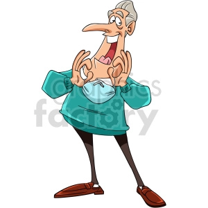 cartoon senior removing mask vector clipart