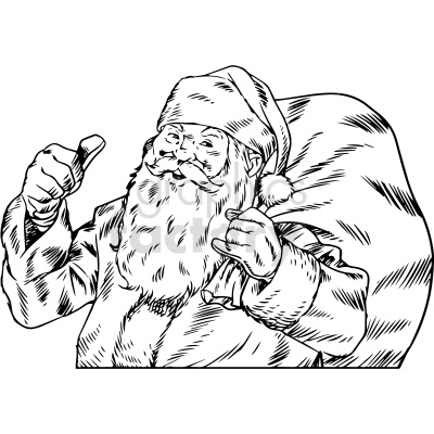 black white santa with gift bag clipart