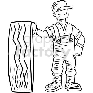 tire technician man black and white clipart