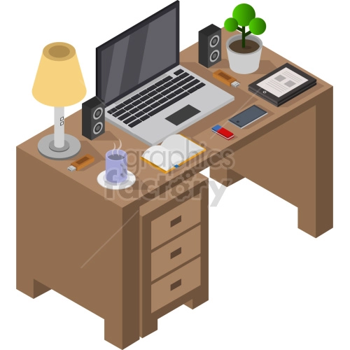 isometric desk vector graphic