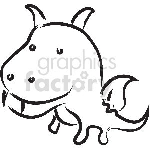 The clipart image features a stylized, cartoon-like drawing of an animal that resembles a dragon. It has a friendly appearance with a large head, two antenna-like protrusions, simple dot eyes, a smiling expression, and a tail with a wing-like element at the end.