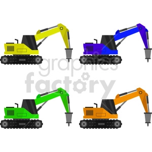 excavator with jack hammer tip bundle vector graphic