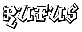 The clipart image depicts the word Rufus in a style reminiscent of graffiti. The letters are drawn in a bold, block-like script with sharp angles and a three-dimensional appearance.