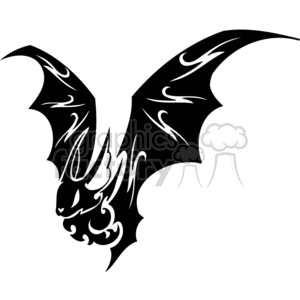 The image is a black and white clipart of a stylized bat. It appears to be designed with vinyl cutting in mind, featuring bold lines and clear contrasts suitable for vinyl decals or similar applications. The bat has extended wings with intricate patterns, emphasizing a spooky or Halloween theme. Furthermore, the style of the bat could be associated with themes of the macabre or the gothic, often used to convey a sense of the spooky or supernatural.