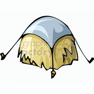 The clipart image depicts a haystack covered with a blue tarp that is tied down with ropes to stakes in the ground. 