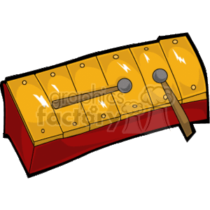 This clipart image features a stylized xylophone with yellow bars, a red frame, and a pair of mallets placed on top.
