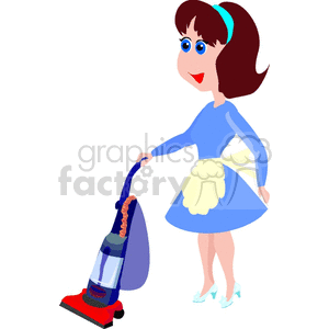 cartoon woman vacuuming