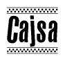 The clipart image displays the text Cajsa in a bold, stylized font. It is enclosed in a rectangular border with a checkerboard pattern running below and above the text, similar to a finish line in racing. 