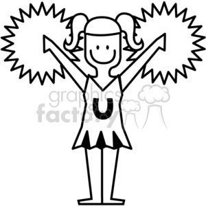 Black and White Happy U Cheerleader Cheering with Piggy Tails