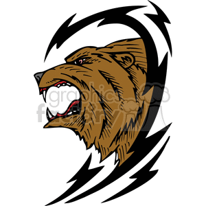 The clipart image depicts a stylized representation of a brown bear. It has a fierce expression with an open mouth showing teeth, illustrating the bear as a wild and powerful predator. The design is bold and graphic with sharp, angular lines surrounding the bear, creating a dynamic and aggressive appearance. This image could be used for various purposes including vinyl cutouts, t-shirt designs, logos for sports teams, wildlife-themed decorations, tattoo designs, or any other context where a symbol of strength and ferocity is desired.