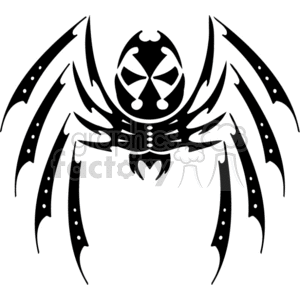 The image depicts a stylized, vector art illustration of a spider. The design is bold and simplified, suitable for vinyl cutting applications, such as for decals, stickers, or Halloween decorations. The spider has a menacing and spooky appearance, with large, pointed legs and a distinctive pattern on its body that gives it a scary look, which is appropriate for Halloween-themed creations.