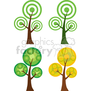 four cartoon trees