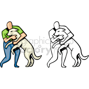 A Man with a Green Shirt Hugging his Dog