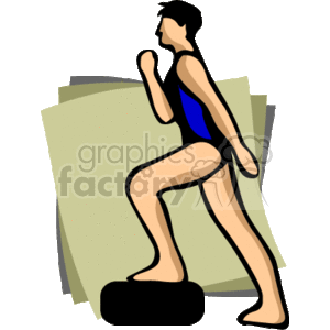 The clipart image features a stylized representation of a woman exercising. She is depicted in a side lunge or step-up motion, which suggests she is engaged in some form of fitness, gymnastics, or aerobics activity. The woman appears focused and is wearing a sleeveless top and shorts, suitable for a workout.