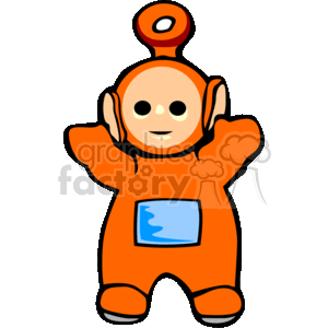 This clipart image displays a toy character resembling a Teletubby, which is a famous character from a children's television show. The character is orange with a triangular antenna on its head and has a television screen on its stomach.