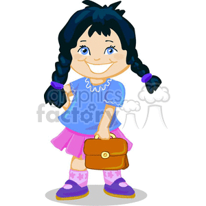 small girl smiling holding a purse