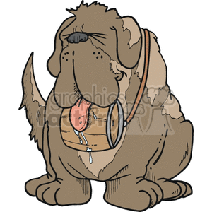 This clipart image depicts a Saint Bernard dog, characterized by its large size and thick fur. The dog is drawn with a drooping face, floppy ears, and a barrel attached to its collar, which hints at the breed's historic role as a rescue dog in the Swiss Alps.