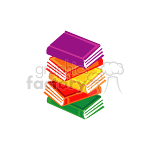 The image shows a colorful stack of books with various colors including purple, red, orange, yellow, and green. The books appear as if they are for educational purposes, suggesting themes of education, school, learning, and literature.